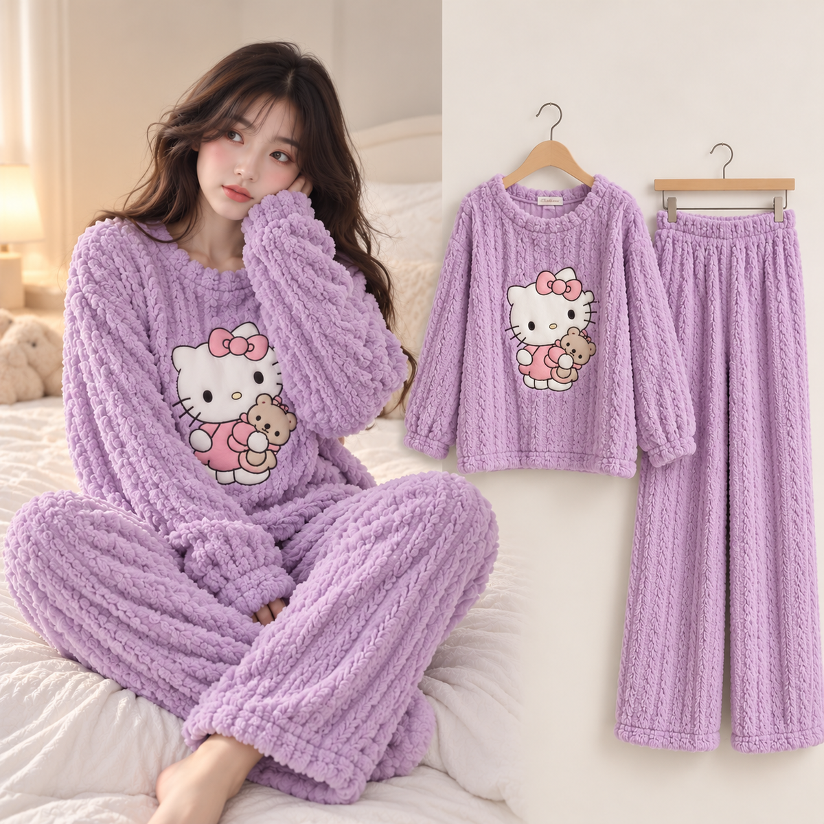 Ensemble de pyjama en polaire corail Hello Kitty – Femme