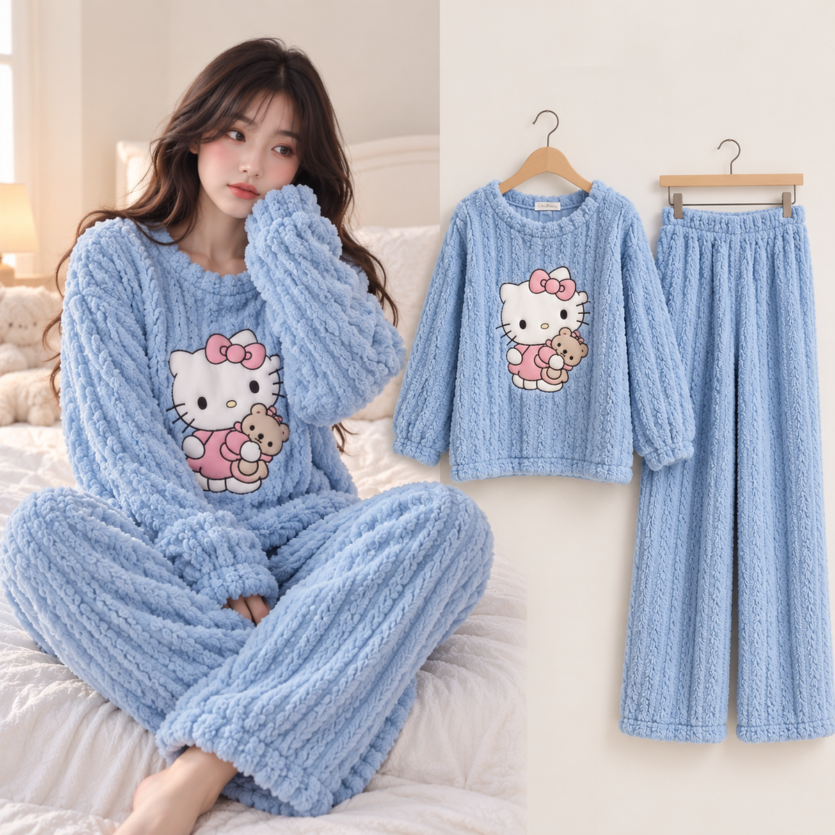 Ensemble de pyjama en polaire corail Hello Kitty – Femme