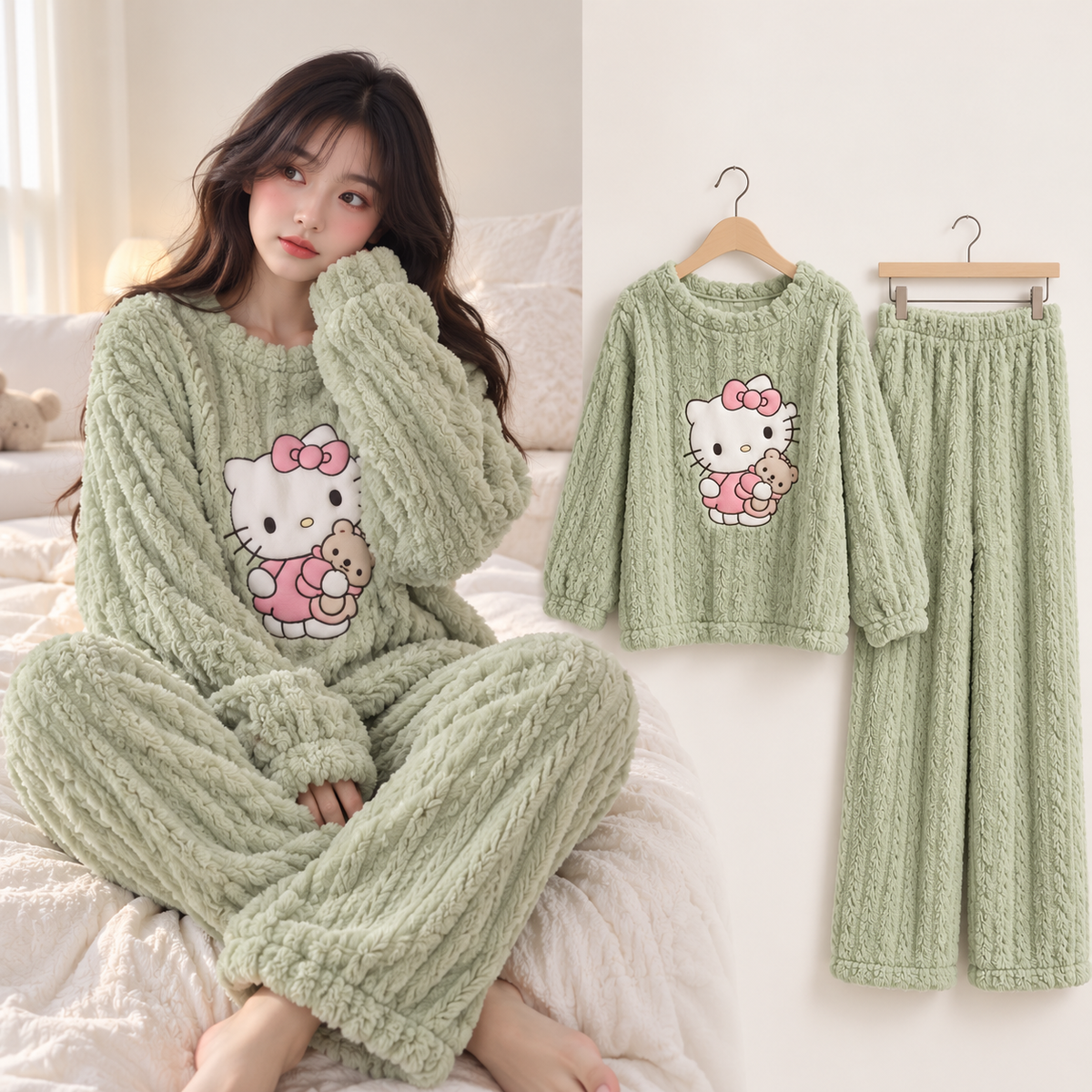 Ensemble de pyjama en polaire corail Hello Kitty – Femme