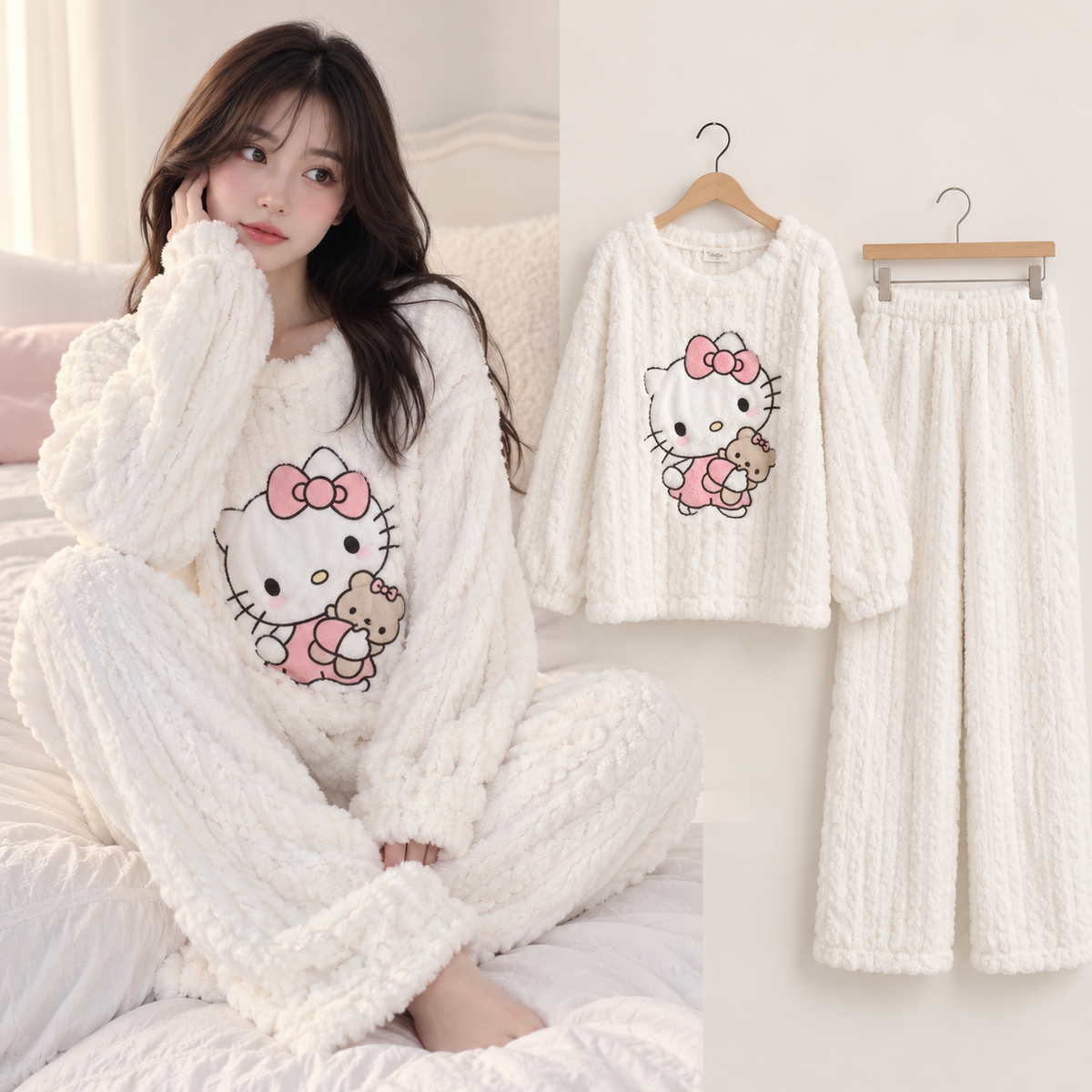 Ensemble de pyjama en polaire corail Hello Kitty – Femme