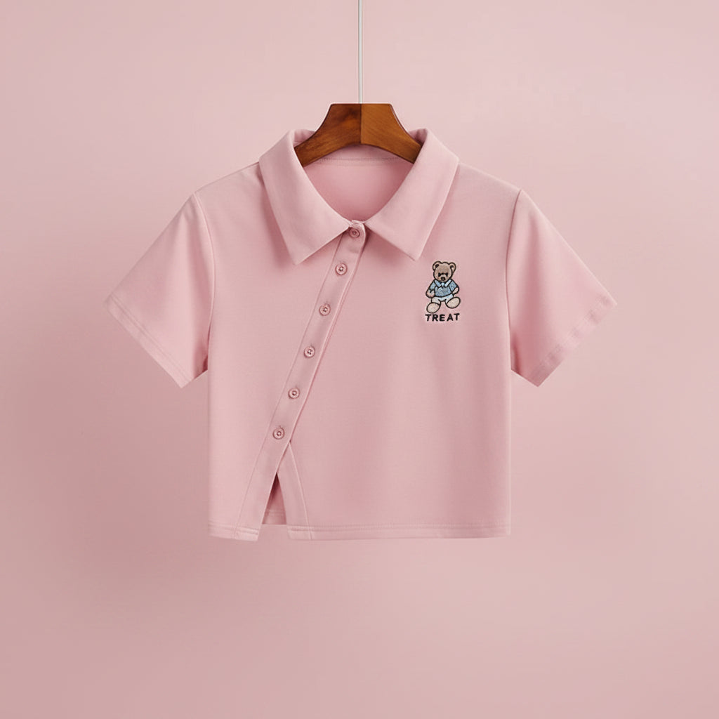Summer POLO Short-Sleeved T-Shirt Top and Floral Suspender - Vusy Kawaii Shop