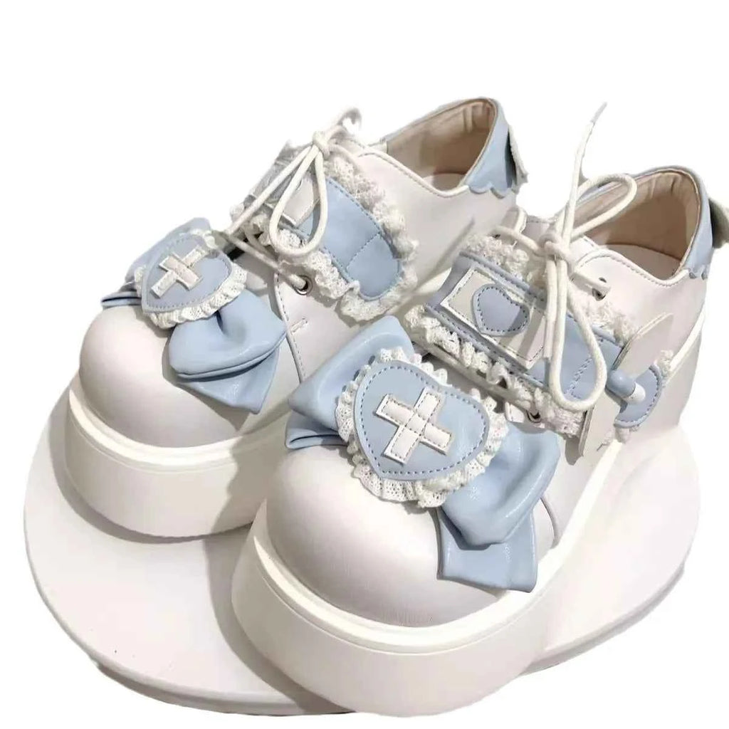 Butterfly Knot Thick Soled Lolita Shoes For Women 2024 New Casual Board Shoes Round Toe Bread Shoes Japanese Girls Single Shoes
