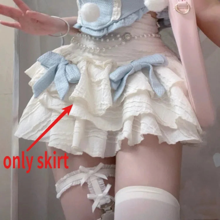 Fashion Sweet Puff Sleeve Slim Fit Top and High Waist Cake - Vusy Kawaii Shop