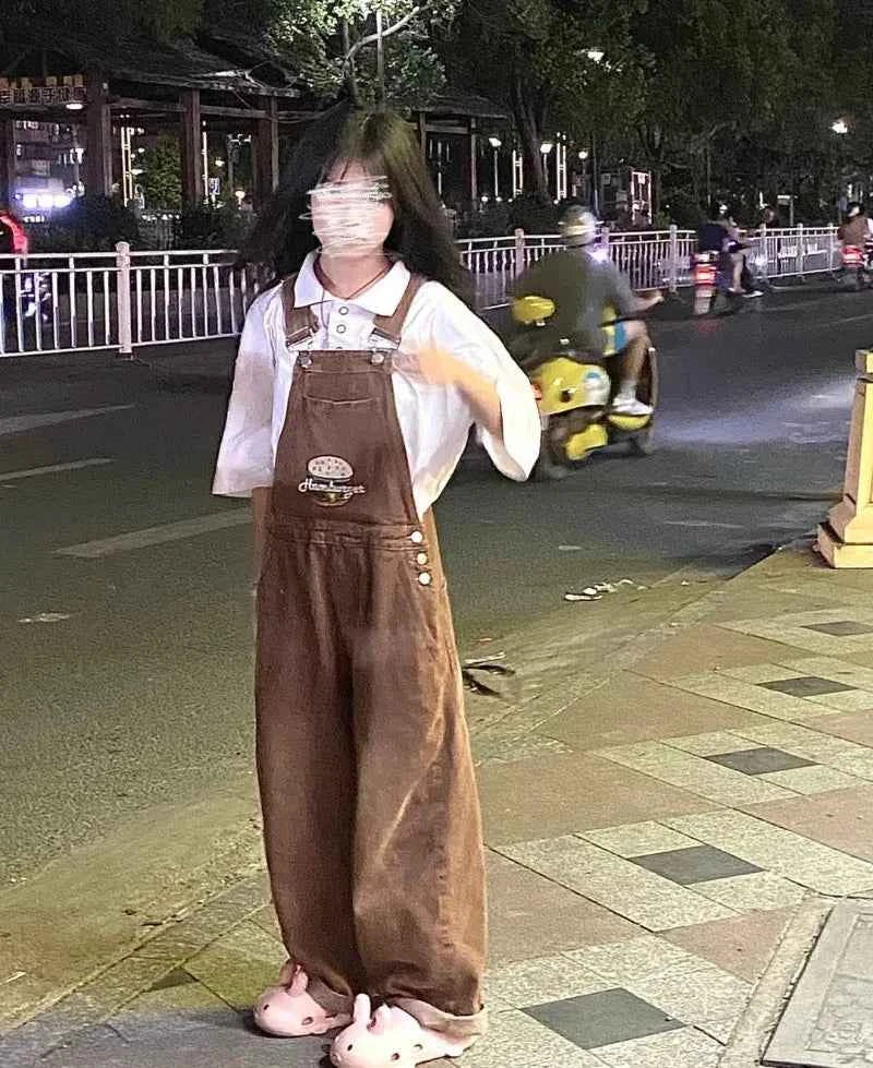 Loose Denim Pant Women Preppy Style Y2k Wide Leg Jeans Straight Japanese Kawaii Summer Vintage Overalls Ankle-Length Pants