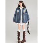 Retro Jeans Jacket Spring and Autumn French Art Jacquard Bow - Vusy Kawaii Shop