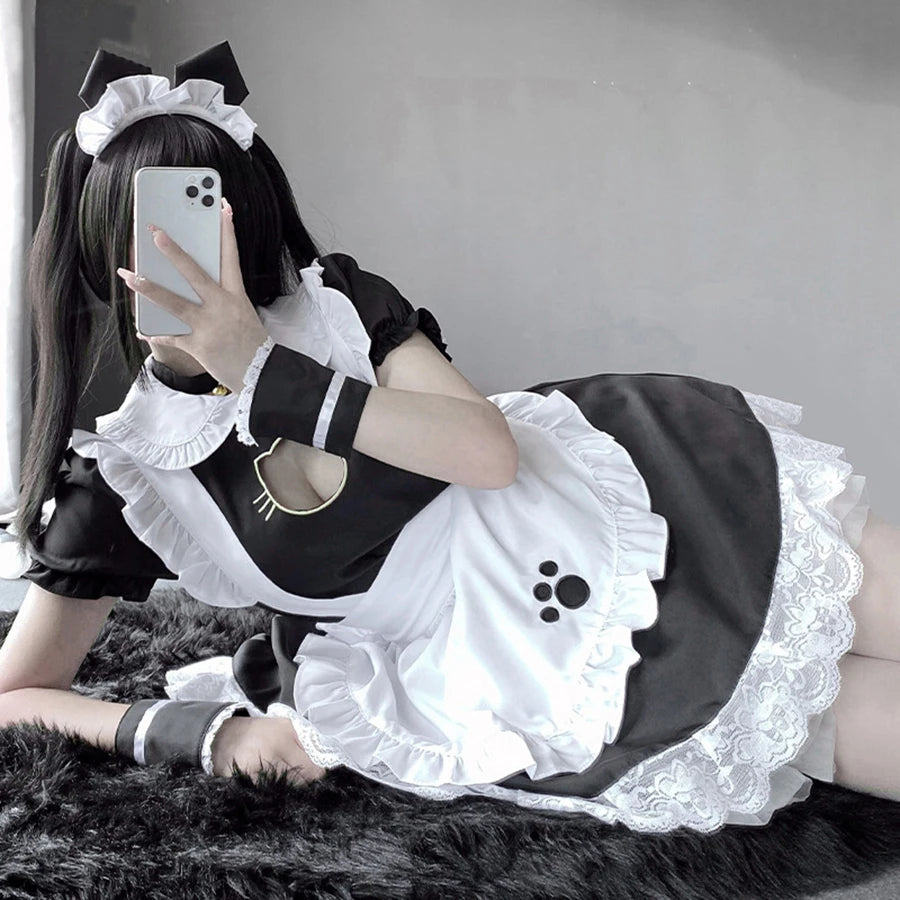 Sexy Black Cat Girl Maid Dress Cute Lolita Dress Kawayi Cat Maid Cosplay Costumes Women Fancy Dress Party Stage Maid Outfits
