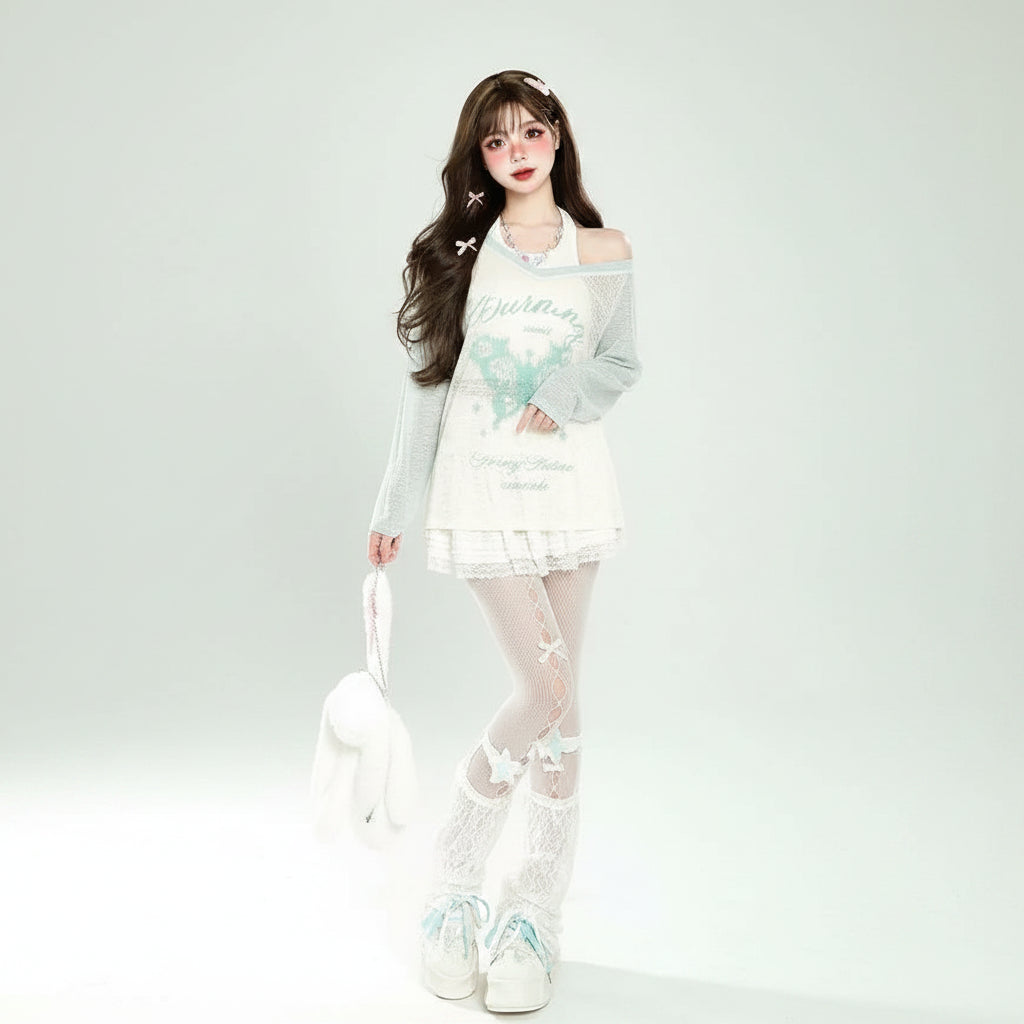JK Streetwear Halter 2 Piece Set T-Shirt Korean Fashion - Vusy Kawaii Shop