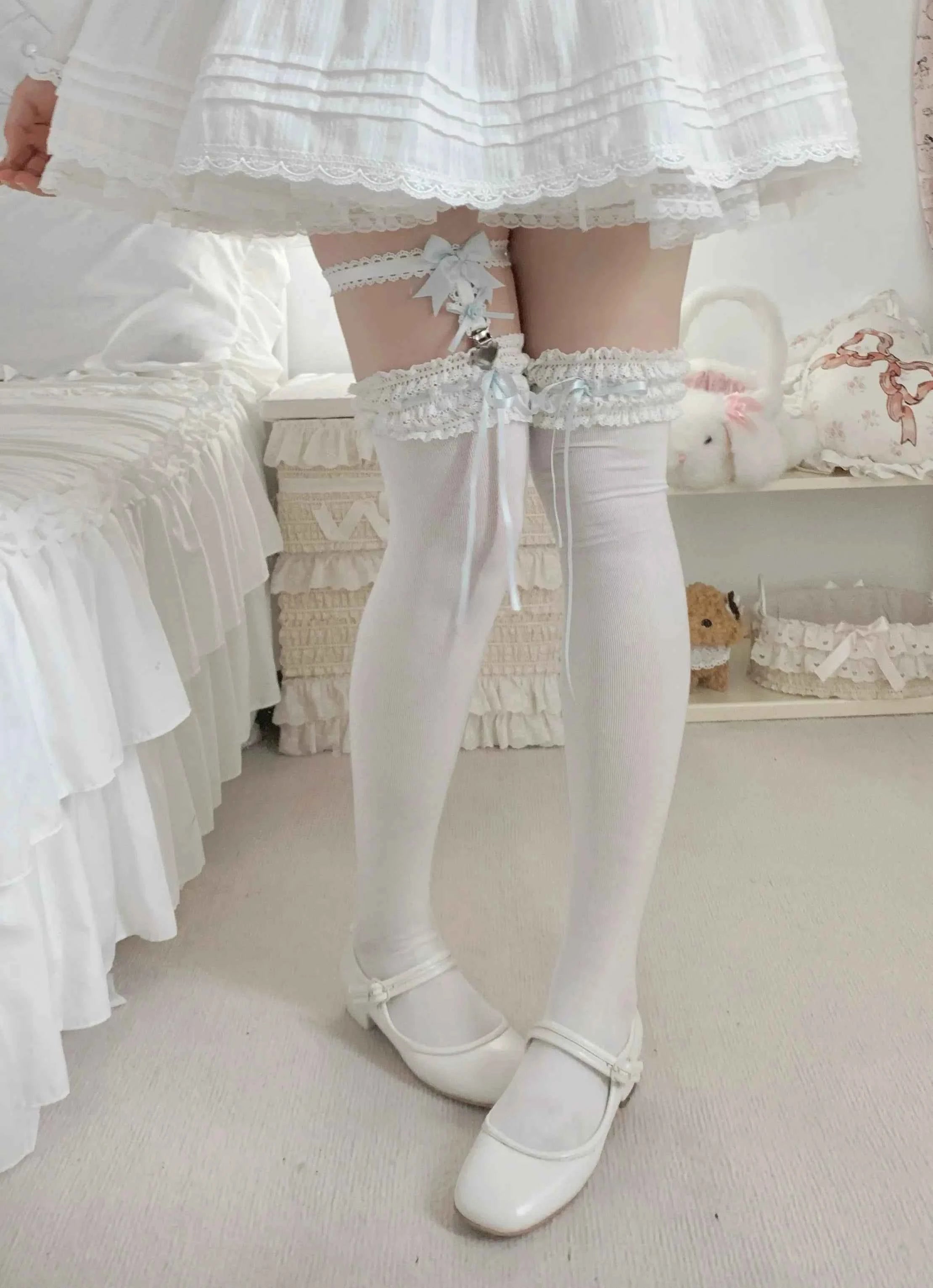 New Japanese Gentle Spring Bow Mid Tube Socks Lolita Knee Socks School Girls Kawaii Lace Cotton Socks