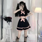 Japanese Sweet Sailor Collar Short Sleeve JK Shirt with Bow - Vusy Kawaii Shop