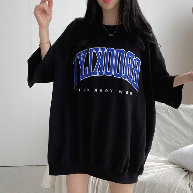 Letter Print Oversized T-Shirts Short Sleeve Korean Women - Vusy Kawaii Shop