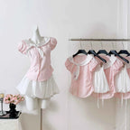 Women's Sweet Polka Dot Bow Collar Top & Mini Skirt Set