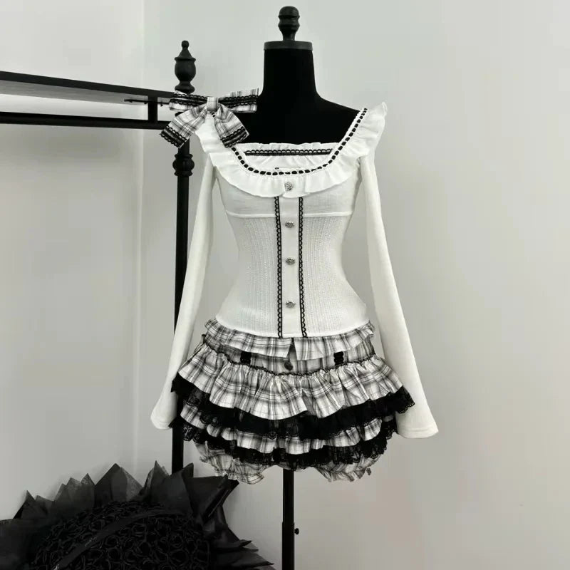 Knitted Suits Autumn Winter Woman V-Neck French Vintage Long - Vusy Kawaii Shop