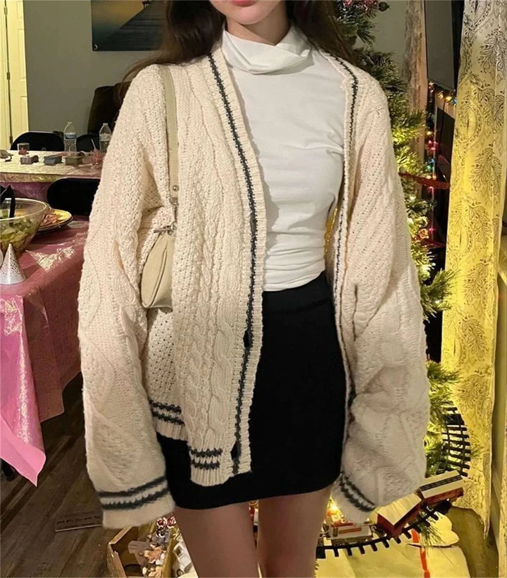 Women Winter Loose Knitted Cardigans Coat Star Embroidery - Vusy Kawaii Shop
