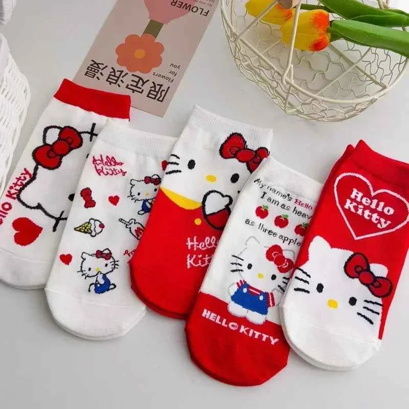 5pairs Kawaii Sanrio Hello Kitty Women Socks Cute Cartoon Christmas Socks Anime Cotton Korean Sweet Sock for Kids Girl