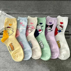 6 Pairs Anime Sanrio Melody Kuromi Print Kids Socks Cinnamoroll  Kawaii Warm Cartoon Women Mid-calf Socks Cotton Sock for Girls