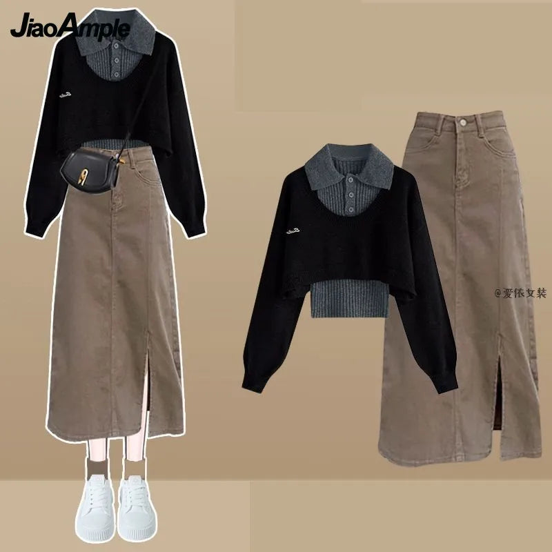 Women Spring Autumn Vintage Knit Sweater, Vest and Denim - Vusy Kawaii Shop