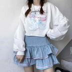 Japanese Sweet Ruched A-Line Cake Skirts High Waist Vintage