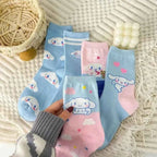 1pair Miniso Cinnamoroll Cartoon socks girl's blue combed cotton mid-tube stockings cute sanrio puppy stockings