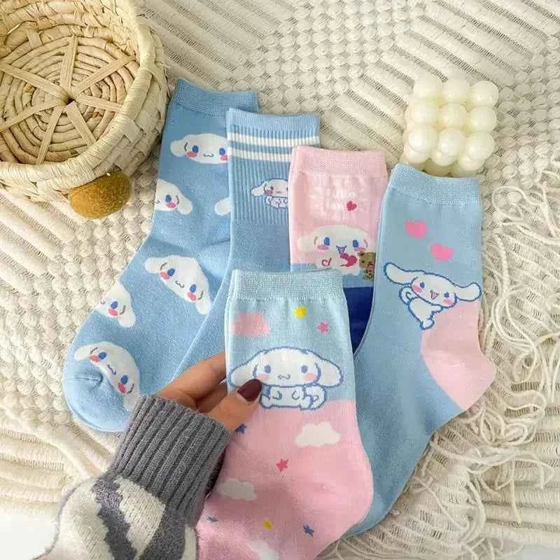 1pair Miniso Cinnamoroll Cartoon socks girl's blue combed cotton mid-tube stockings cute sanrio puppy stockings