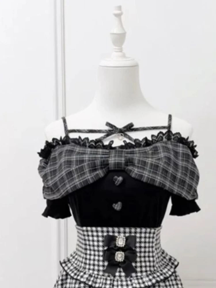 Women's Coquette Plaid Crop Top & Mini Skirt Set
