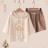 
Apricot lucky bear Top + coffee shorts