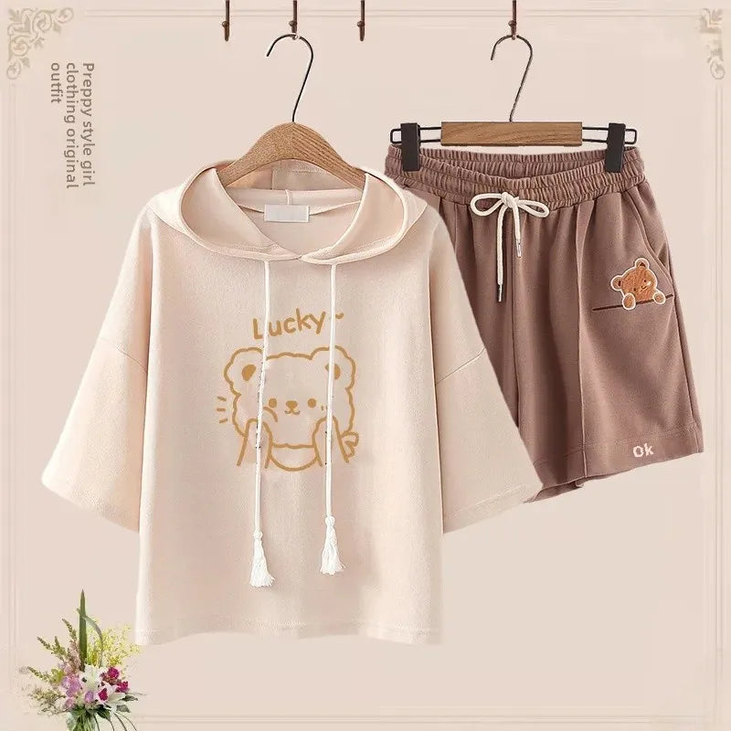 Summer Short Sleeve Sports Suit Cute Bear T-Shirt Japanese - Vusy Kawaii Shop
