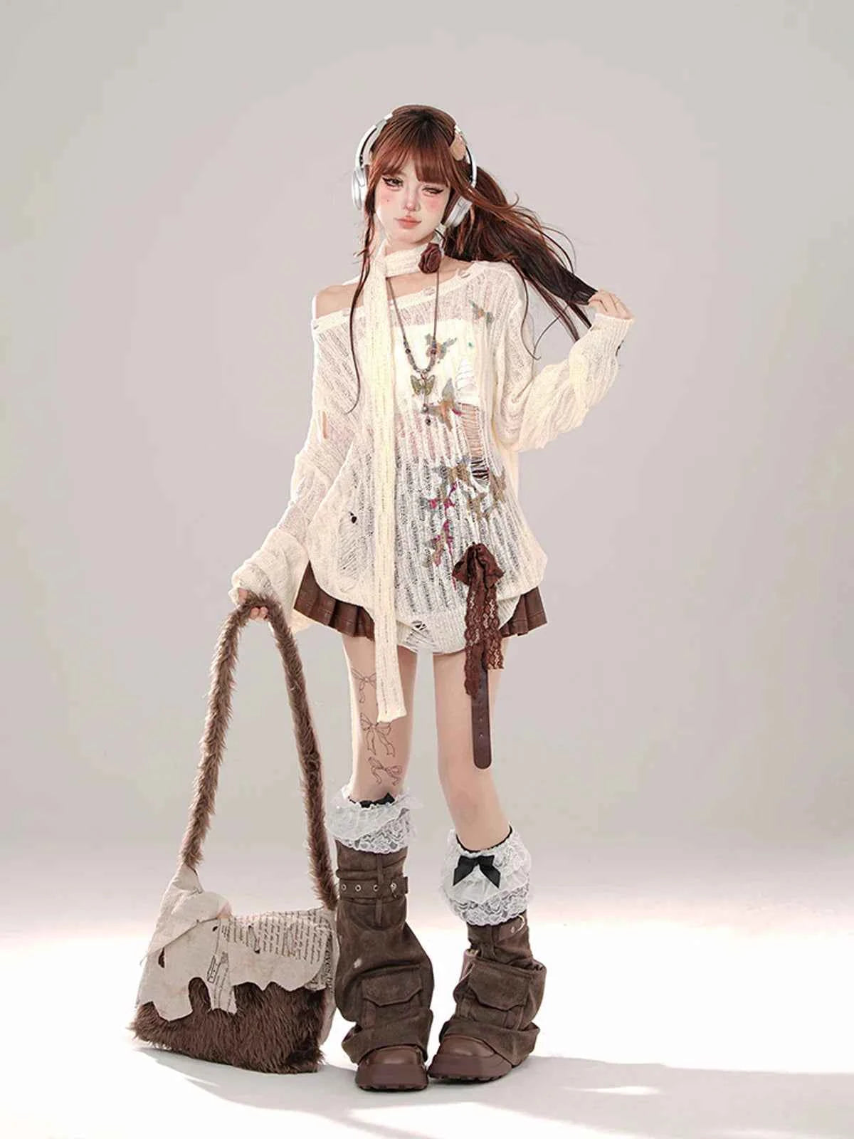 Coffee Colored Fluffy Half Skirt Women A-Line Girl Pleated