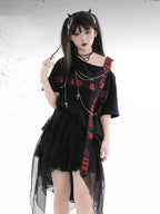 Harajuku T-Shirts Women Cross Chain Top Tee Loose Off - Vusy Kawaii Shop