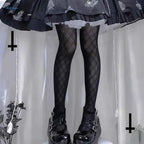 Women Lolita Black Silky Pantyhose Argyle Diamond Plaid Pattern Tights Stockings
