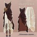 Autumn Set Women, Split Vintage Halter Dress with Lace