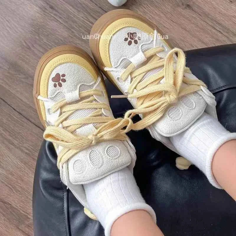 Anime Sanrios Shoes Woman Anti-Slip Sneakers Cartoon Pompom Purins Student Versatile Skate Shoes Girls Kawaii Thick Soled Shoes