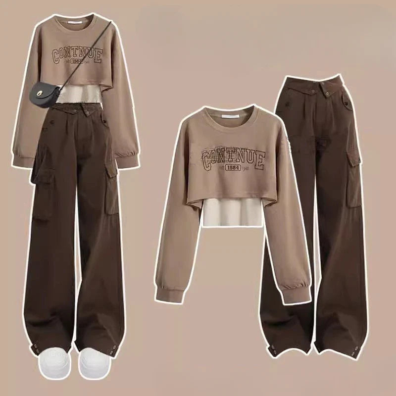 Pants Sets O Neck Letter Printed Short Sweatshirt Tank Top - Vusy Kawaii Shop