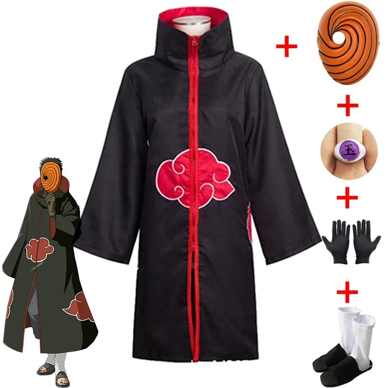 Naruto Obito Akatsuki cloak set with mask, ring, gloves and shoes