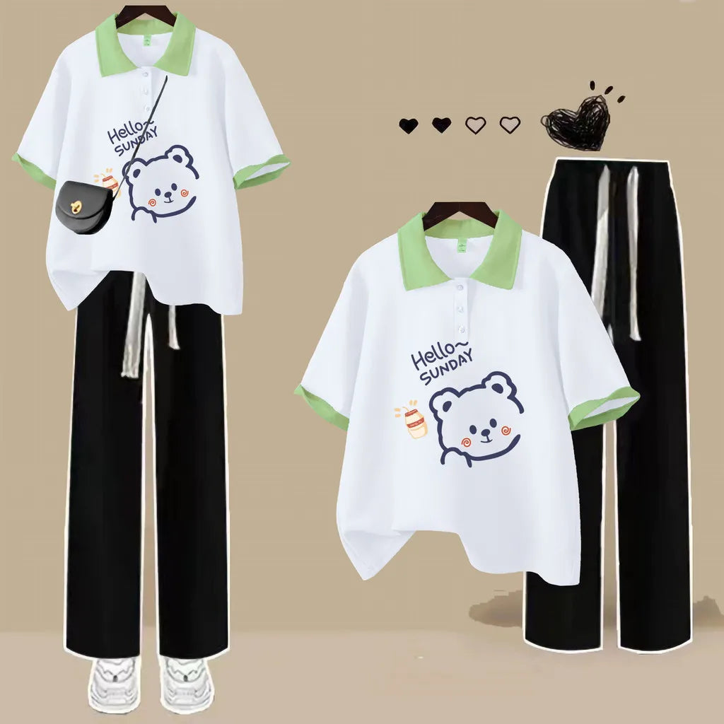 Fashion Polo Neck Short Sleeved T-Shirt Cute Teddy Bear - Vusy Kawaii Shop