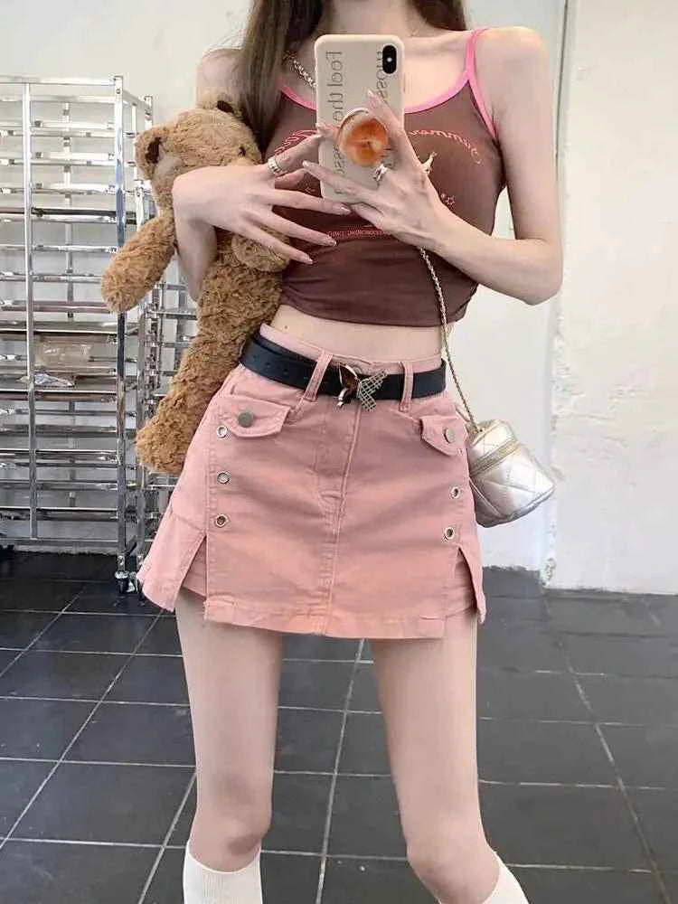 Kawaii Pink Mini Skirts Aesthetic Sweet Cute High Sweet Slim