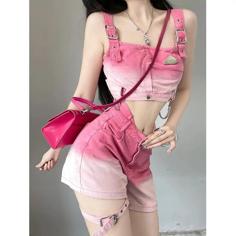 Sweet Fashion Suit Summer Gradient Pink-Harajuku Punk - Vusy Kawaii Shop
