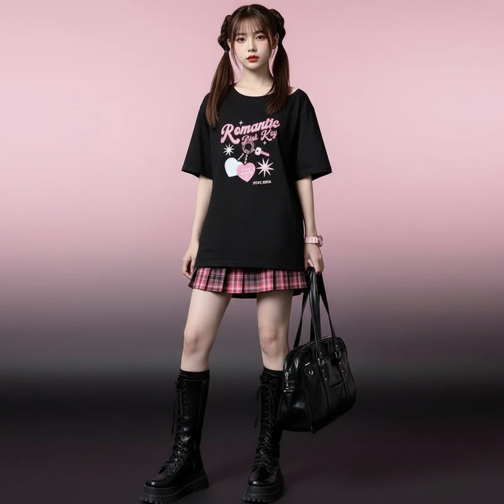 Harajuku Egirl T Shirt Korean Style Heart Print Gothic Off - Vusy Kawaii Shop