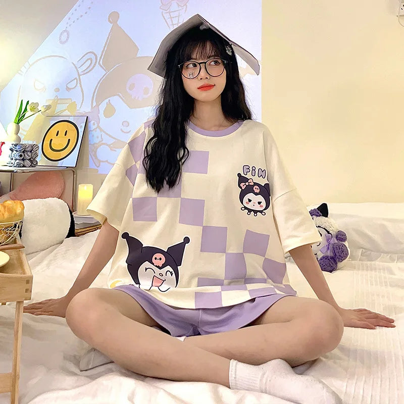 Kawaii Sanrio Anime Cinnamoroll Kuromi Pajamas Summer Simple - Vusy Kawaii Shop