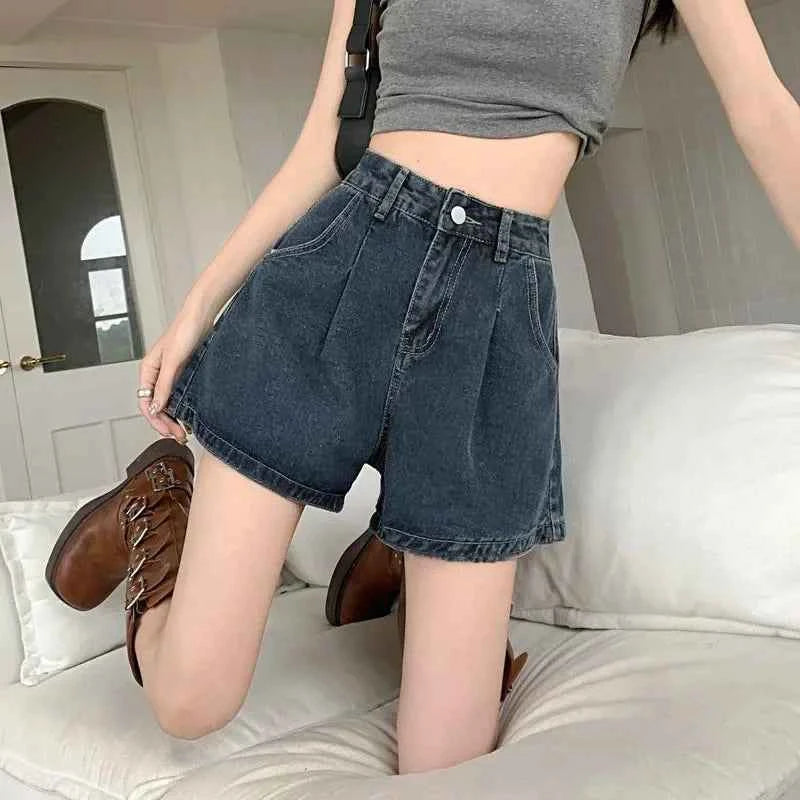 Wide Leg Jeans Shorts Women Summer High Waist Loose Vintage