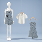 Summer Dress Matching Set Fashion Short Top and Denim Strap - Vusy Kawaii Shop