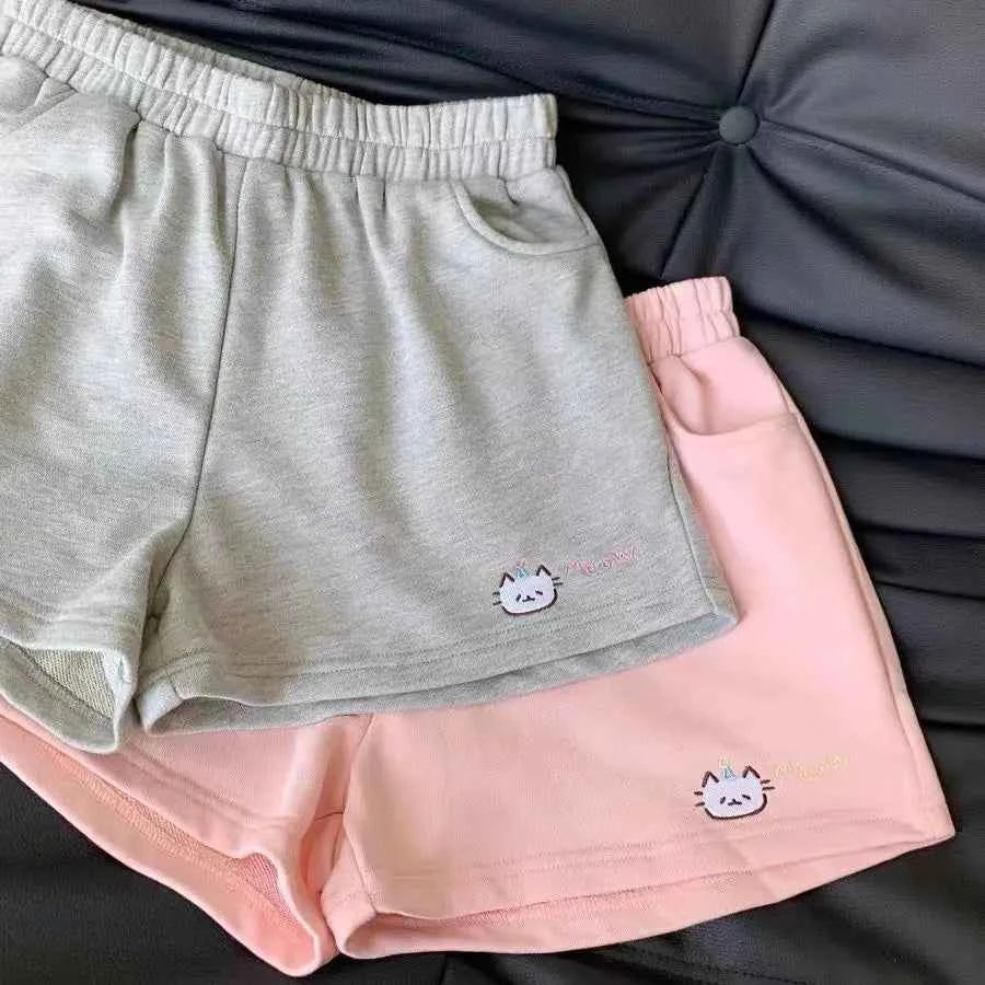 Cat Embroidery All Match Shorts Summer Korean Loose Student