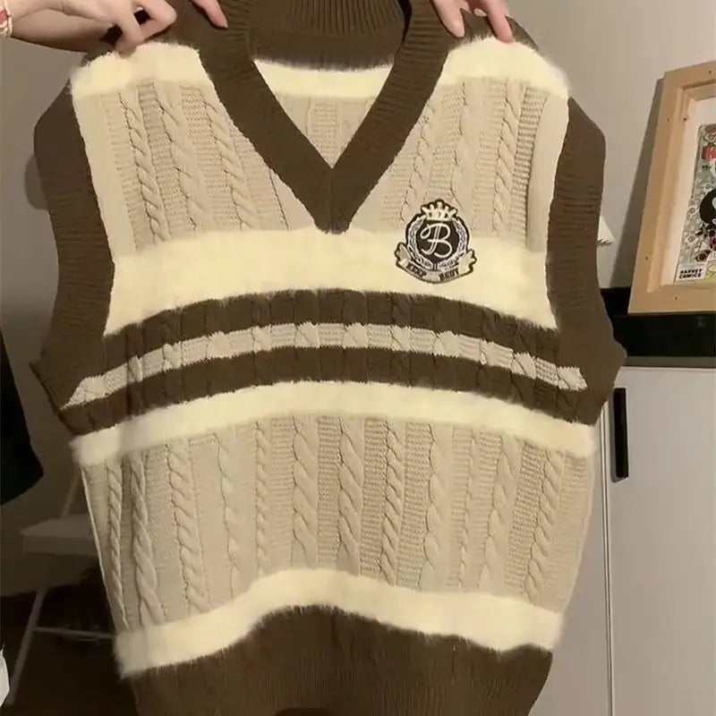 Preppy Kawaii 3-Piece Set Knit Vest, Bandage Shirt - Vusy Kawaii Shop