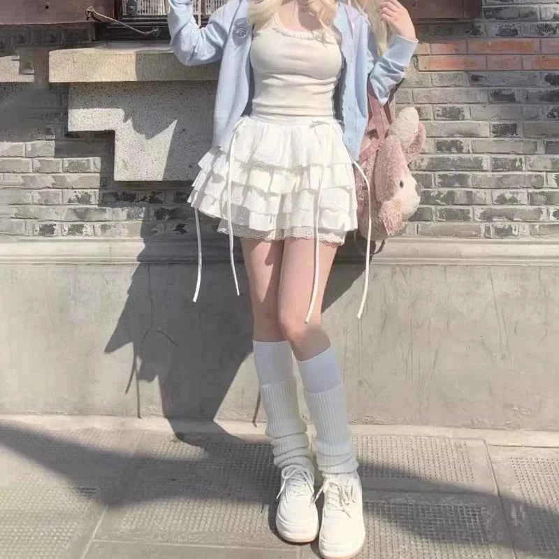Ballet Kawaii Lace Mini Skirt Girl Cute Lolita White A-line