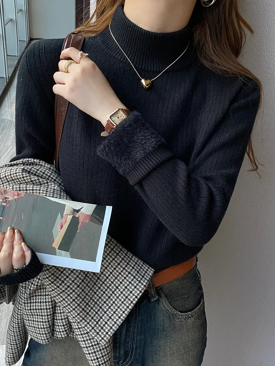 Thermal Knitted Shirt Retro Red Turtleneck Sweater - Vusy Kawaii Shop
