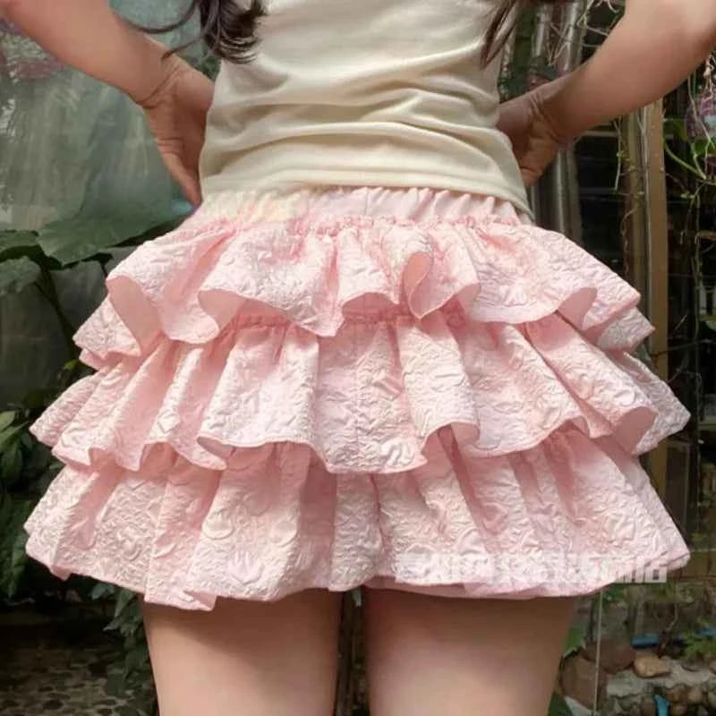 Kawaii Lolita Skirt Shorts Women Summer Ruffle Patchwork