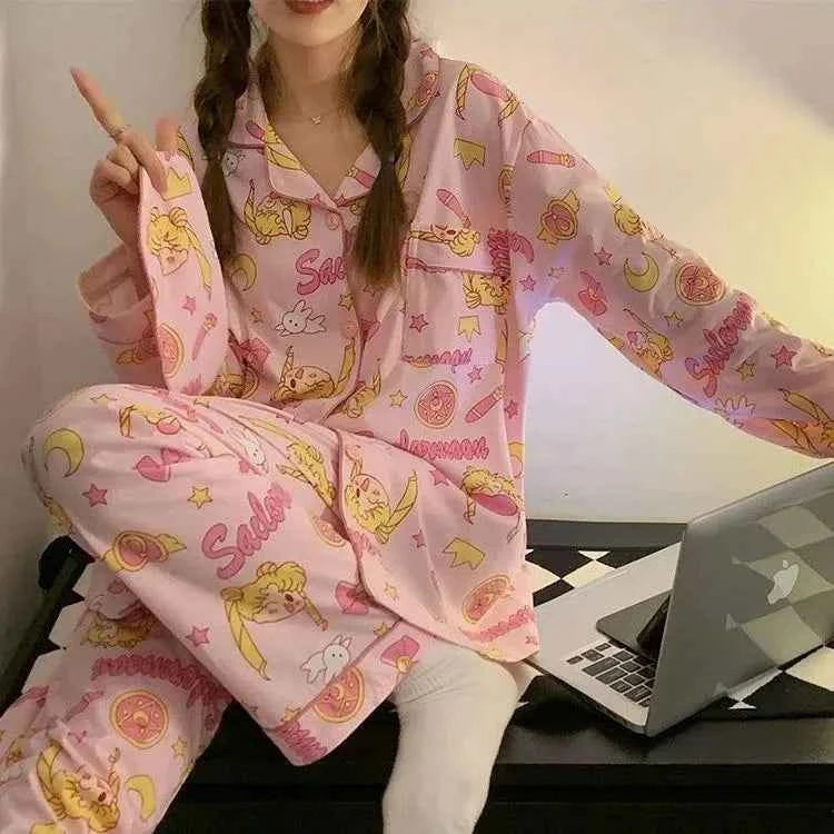 2Pcs Anime Sanrioed Hello Kittys Pajamas Kuromi Kawaii Cartoon Cinnamoroll Loose Sleepwear Pajamas Sets Home Clothes Girl Gifts
