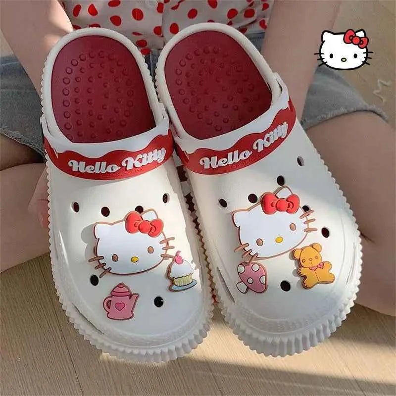 Hellokittys Women Shoes Cartoon Accessories Hole Slippers Sanrios Anime Cinnamoroll Kuromi Outside Sandals Summer Thick Non Slip