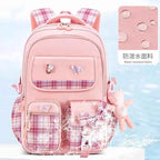 New Spine Protection Primary School Students Girls Checkered Backpack with Large Capacity Lightweight Waterproof Children's Bag