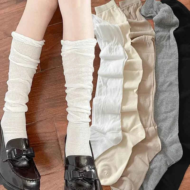Thigh High Stockings Women Girls Black White JK Long Socks Lolita Summer Leggings Sweet Ballet Hosiery Thin Loose Costumes