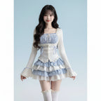 Square Collar Slim Waist Long Sleeve Top Women and Summer - Vusy Kawaii Shop